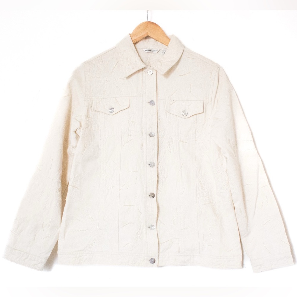 Laura Ashley | Vintage 90's/00’s Floral Embroidered Cream Beaded Jacket | Size M